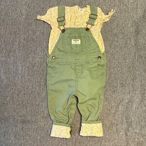 OSHKOSH B’gosh Baby overalls with floral lining & matching shirt - 18 mo - Green
